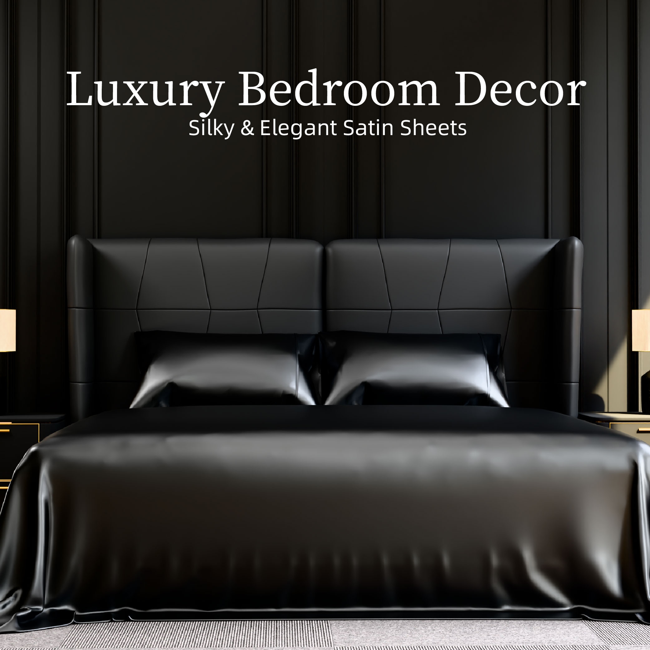 Satin Bed Sheets, Queen Size Sheets Set, 4 Pcs Silky Bedding Set With 15 Inches Deep Pocket For Mattress (Queen, Black)_voghion.com